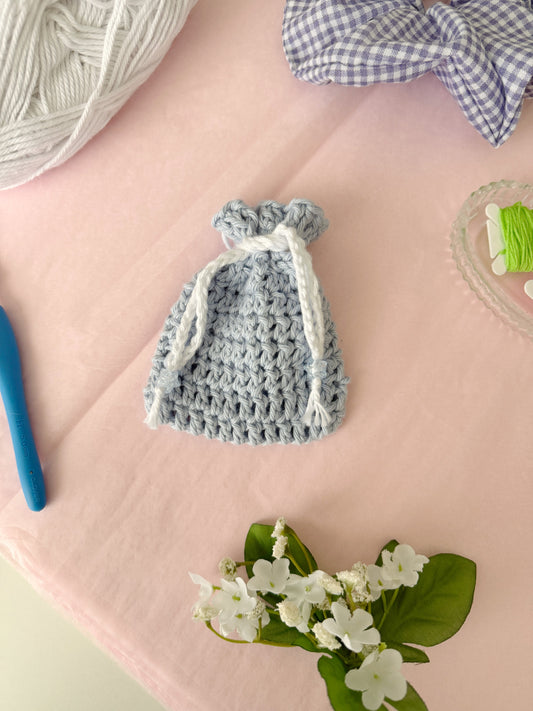 Light Blue Gray Crochet Pouch