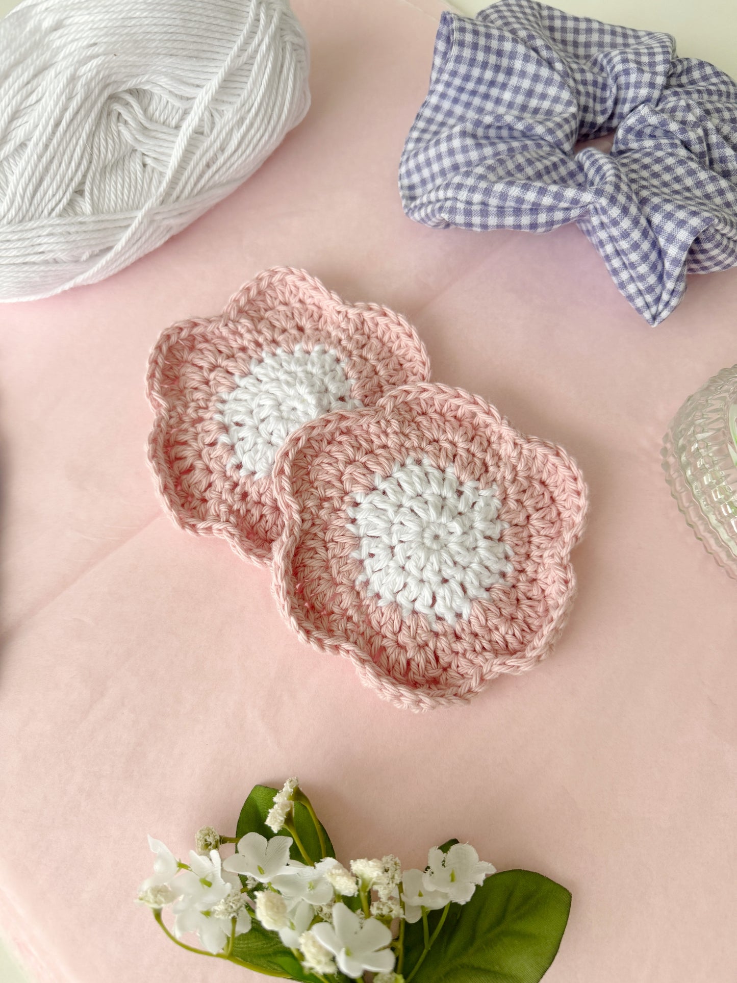 Pink Crochet Flower Coasters (Set of 2)