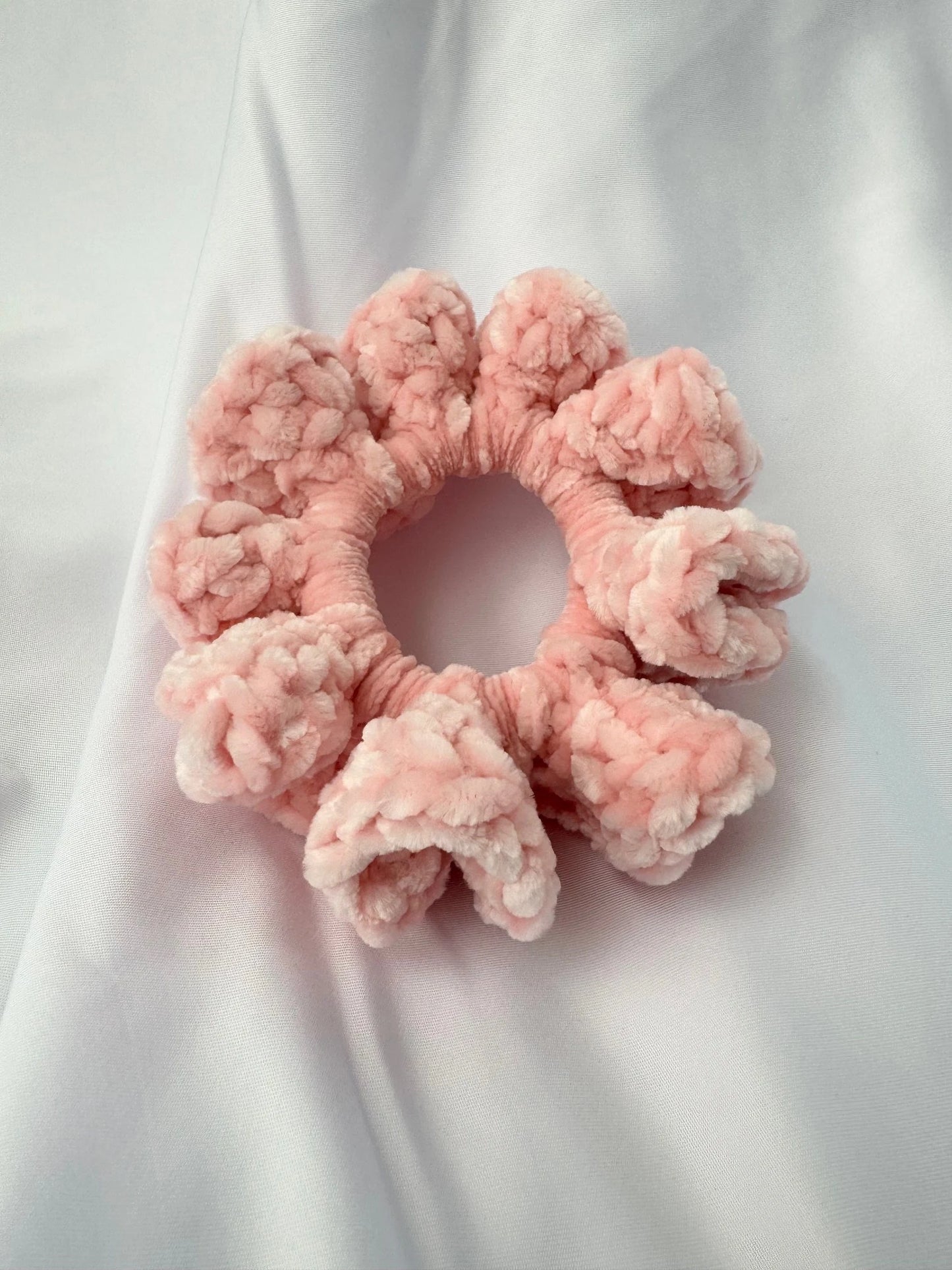 Crochet Scrunchie Velvet Hair Tie - Pastel Pink
