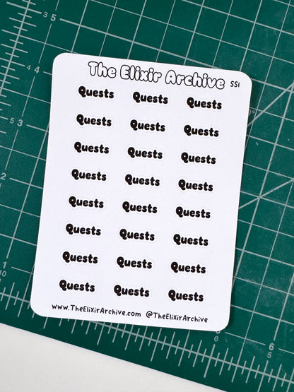 Quests Sticker Sheet | Gaming Headers | Planner Stickers Bullet Journal Stickers | SS1