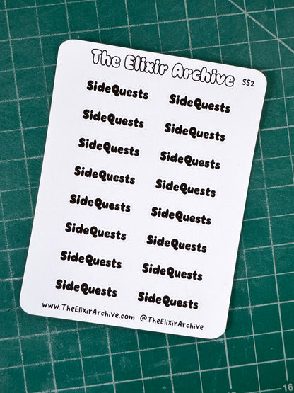 Side Quests Sticker Sheet | Gaming Headers | Planner Stickers Bullet Journal Stickers | SS2