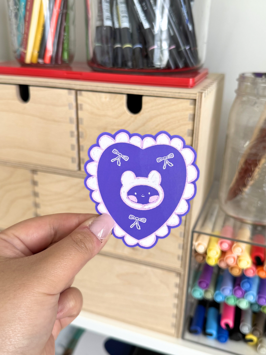 Bear Bow Doily Vinyl Sticker
