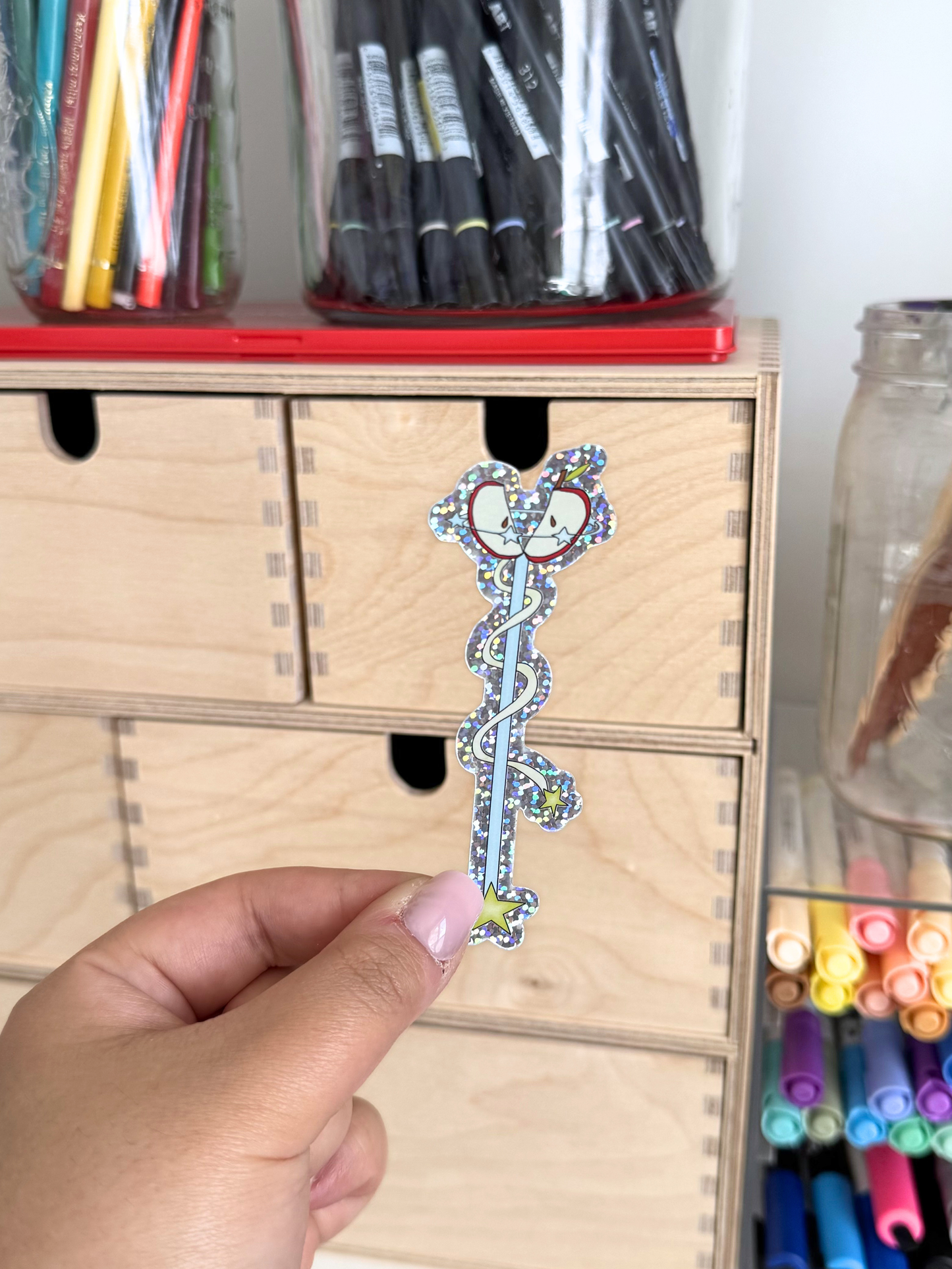 Glitter Apple Fantasy Staff Sticker