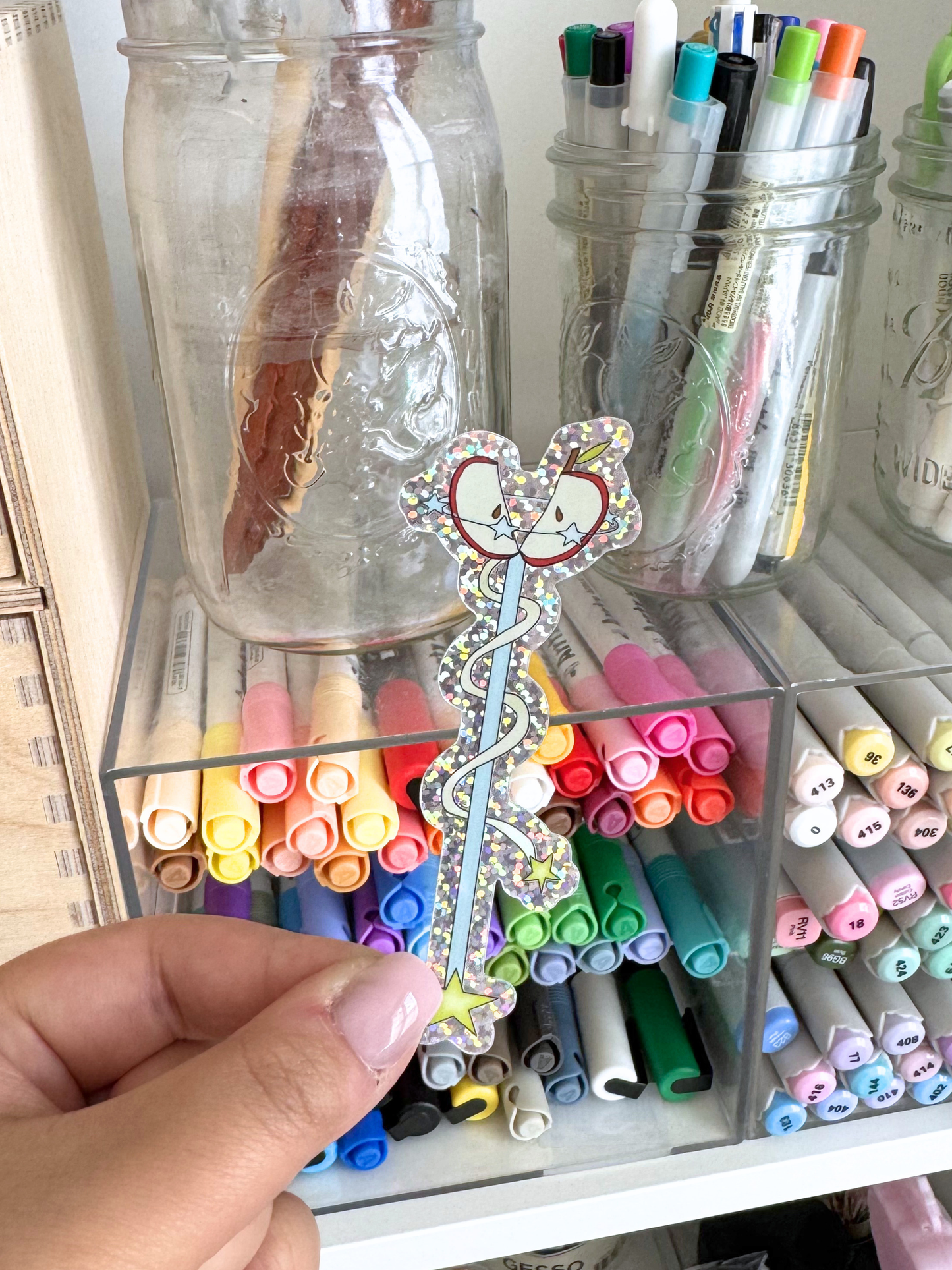 Glitter Apple Fantasy Staff Sticker