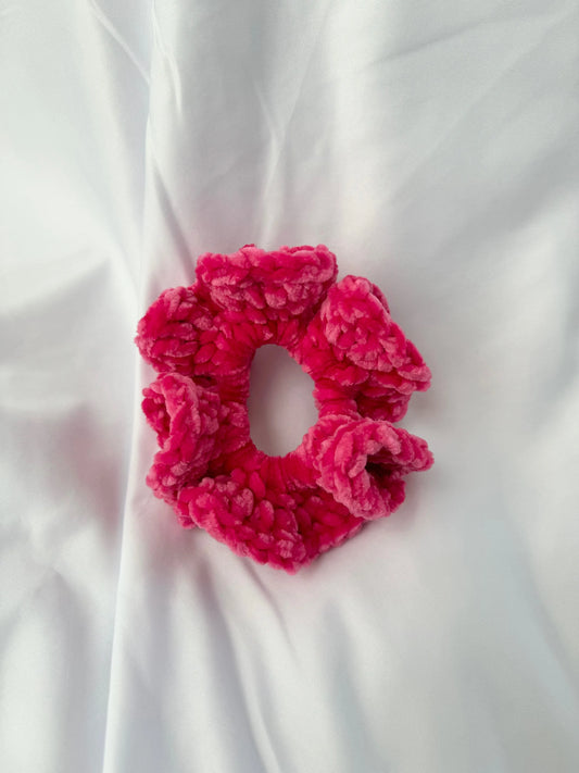 Crochet Scrunchie Velvet Hair Tie - Pink