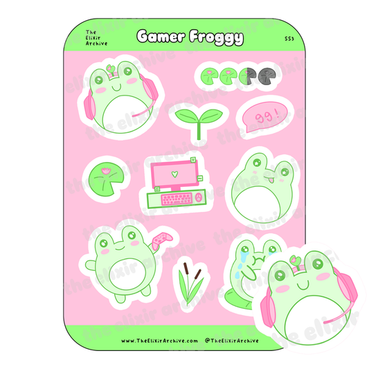 Gamer Froggy Sticker Sheet | Gaming Deco | Planner Stickers Bullet Journal Stickers | SS3