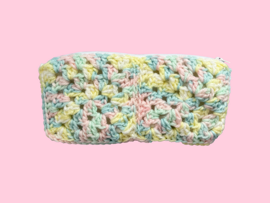 Crochet Pencil Case Pouch Zipper - Pastel Rainbow