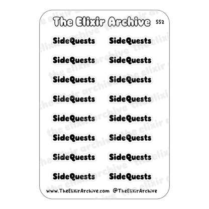 Side Quests Sticker Sheet | Gaming Headers | Planner Stickers Bullet Journal Stickers | SS2