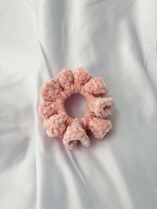 Crochet Scrunchie Velvet Hair Tie - Pastel Pink